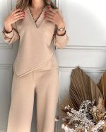 ست مهمانی بلوز و شلوار درس کرم - Image 2