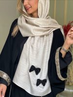 شال تافته بژ با اکسسوری پاپیون - Image 3