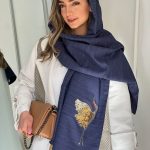 شال تافته سرمه ای با اکسسوری دٌرنا