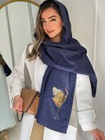 شال تافته سرمه ای با اکسسوری دٌرنا