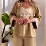 ست  مجلسی بلوز شلوار کلارا کرم