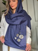شال تافته سرمه ای با اکسسوری آینه - Image 2