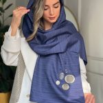 شال تافته سرمه ای با اکسسوری آینه
