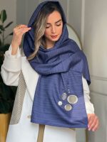 شال تافته سرمه ای با اکسسوری آینه