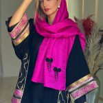 شال تافته سرخابي با اكسسوري گُل  آويز
